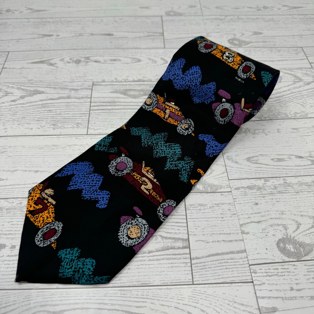 Save the Children Necktie Mens Black Race Cars Print Silk Blend‎ Neckwear